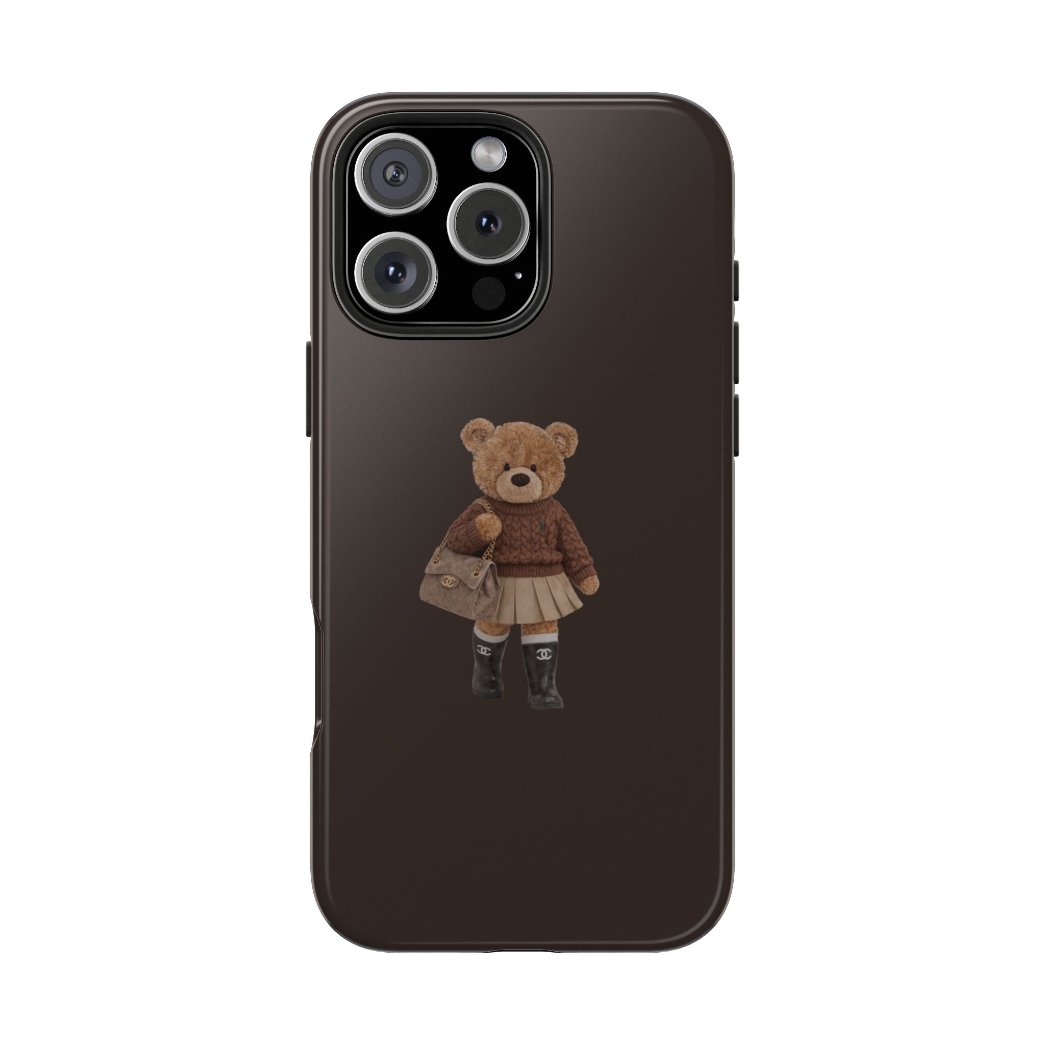 DARK BROWN FALL OUTFIT TEDDY BEAR PHONE CASE