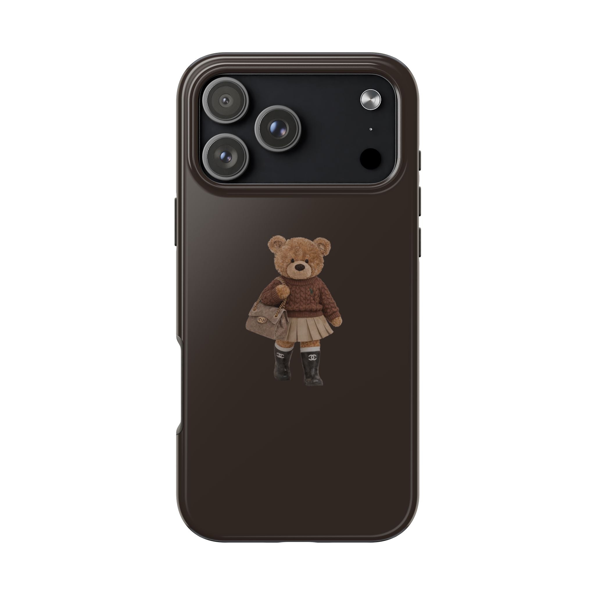 DARK BROWN FALL OUTFIT TEDDY BEAR PHONE CASE