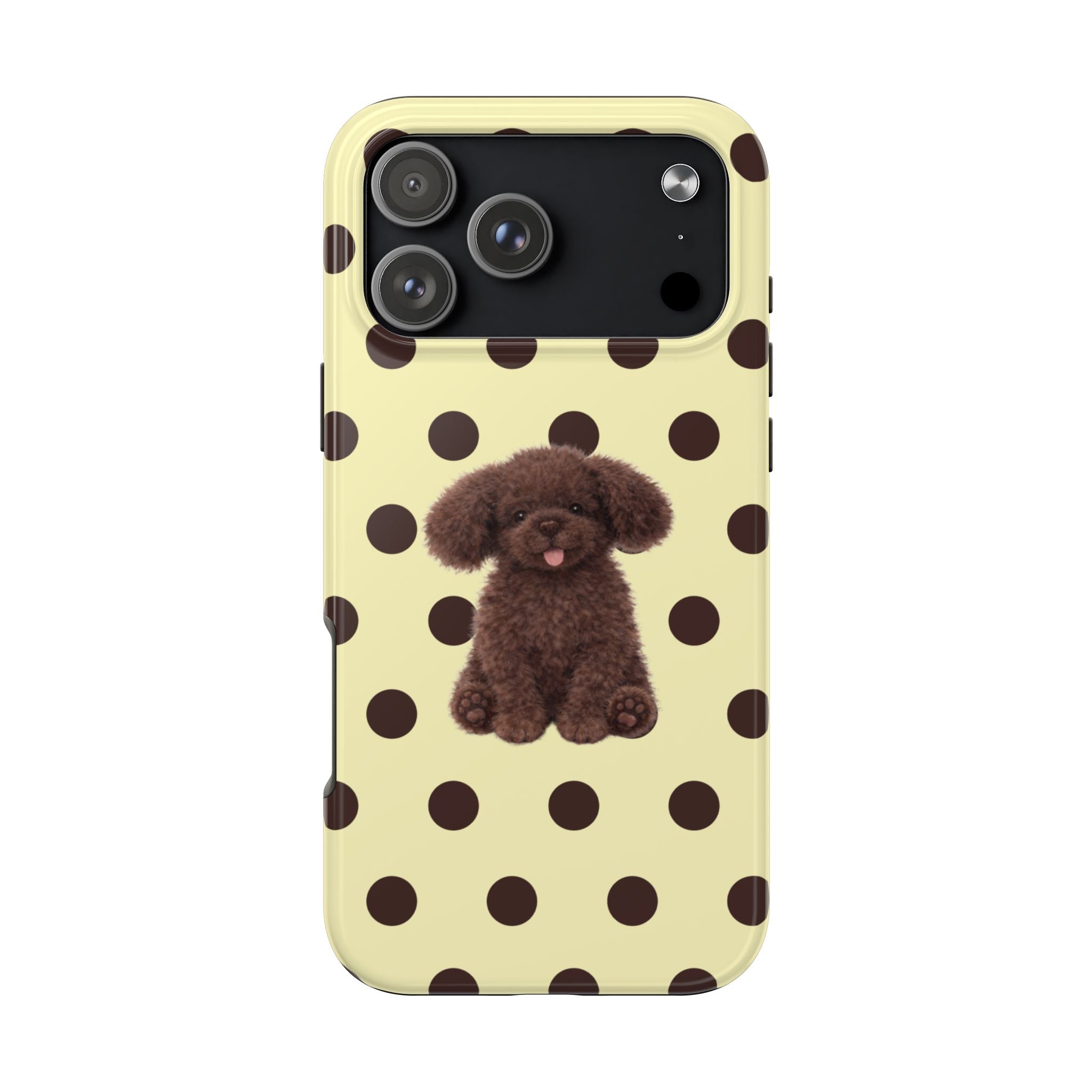 BUTTER YELLOW BROWN POLKA DOTS PUPPY PHONE CASE