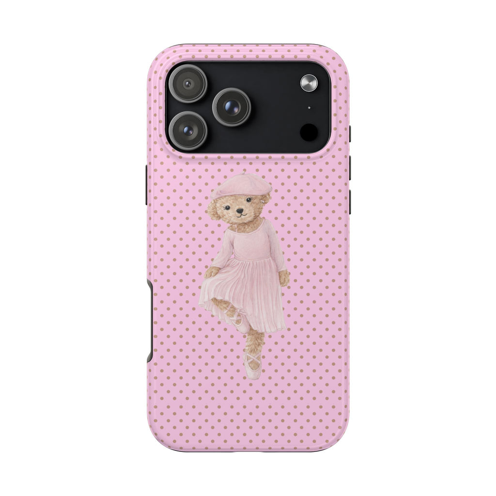 PINK BEIGE COQUETTE POLKA DOTS RL BALLERINA TEDDY BEAR PHONE CASE