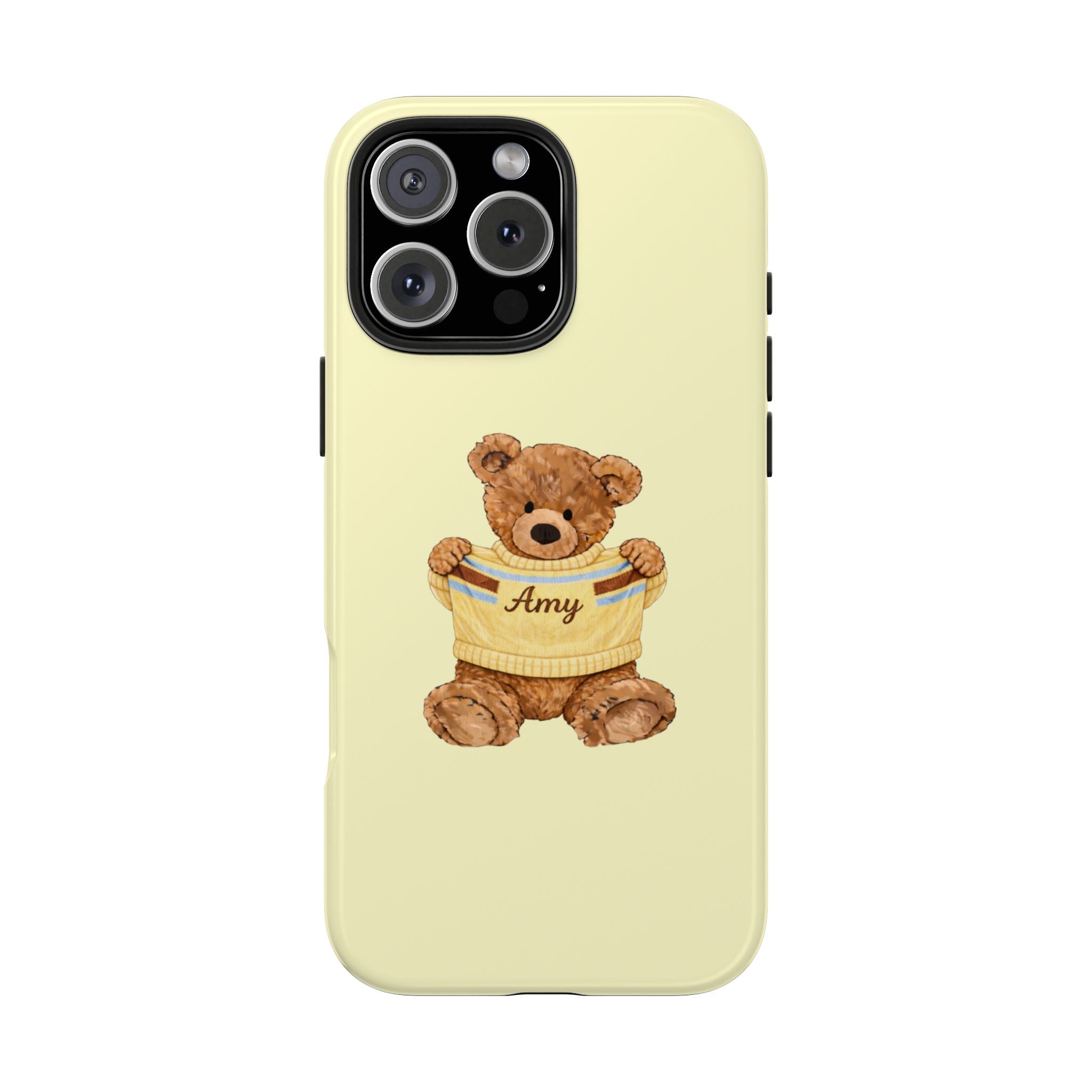 PERSONALIZED BUTTER YELLOW TEDDY BEAR NAME PHONE CASE