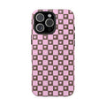 PINK BROWN CHECKERED HEARTS PHONE CASE