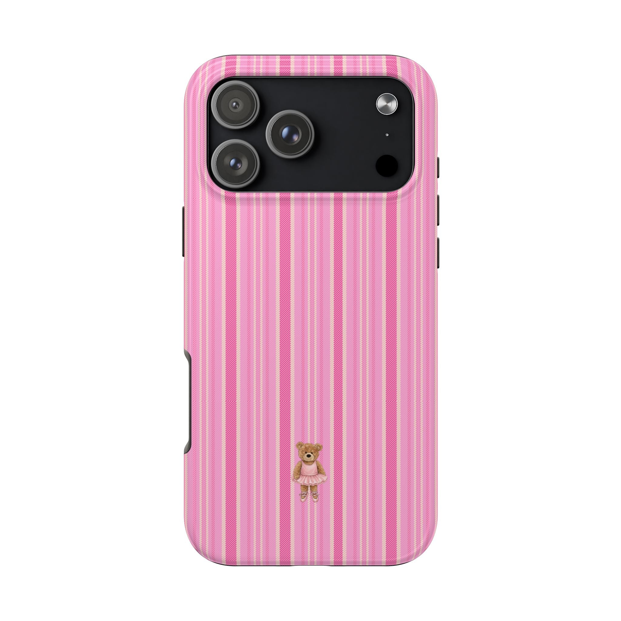 BALLERINA PINK STRIPES MINI TEDDY BEAR PHONE CASE