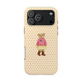BUTTER YELLOW PINK POLKA DOTS RL GIRL TEDDY BEAR PHONE CASE