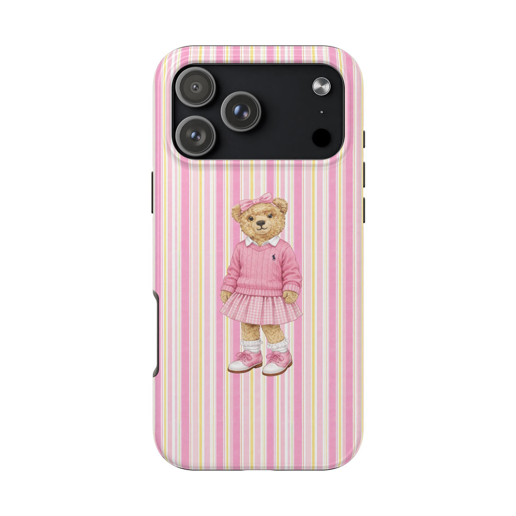 PINK STRIPES RL GIRL TEDDY BEAR PHONE CASE