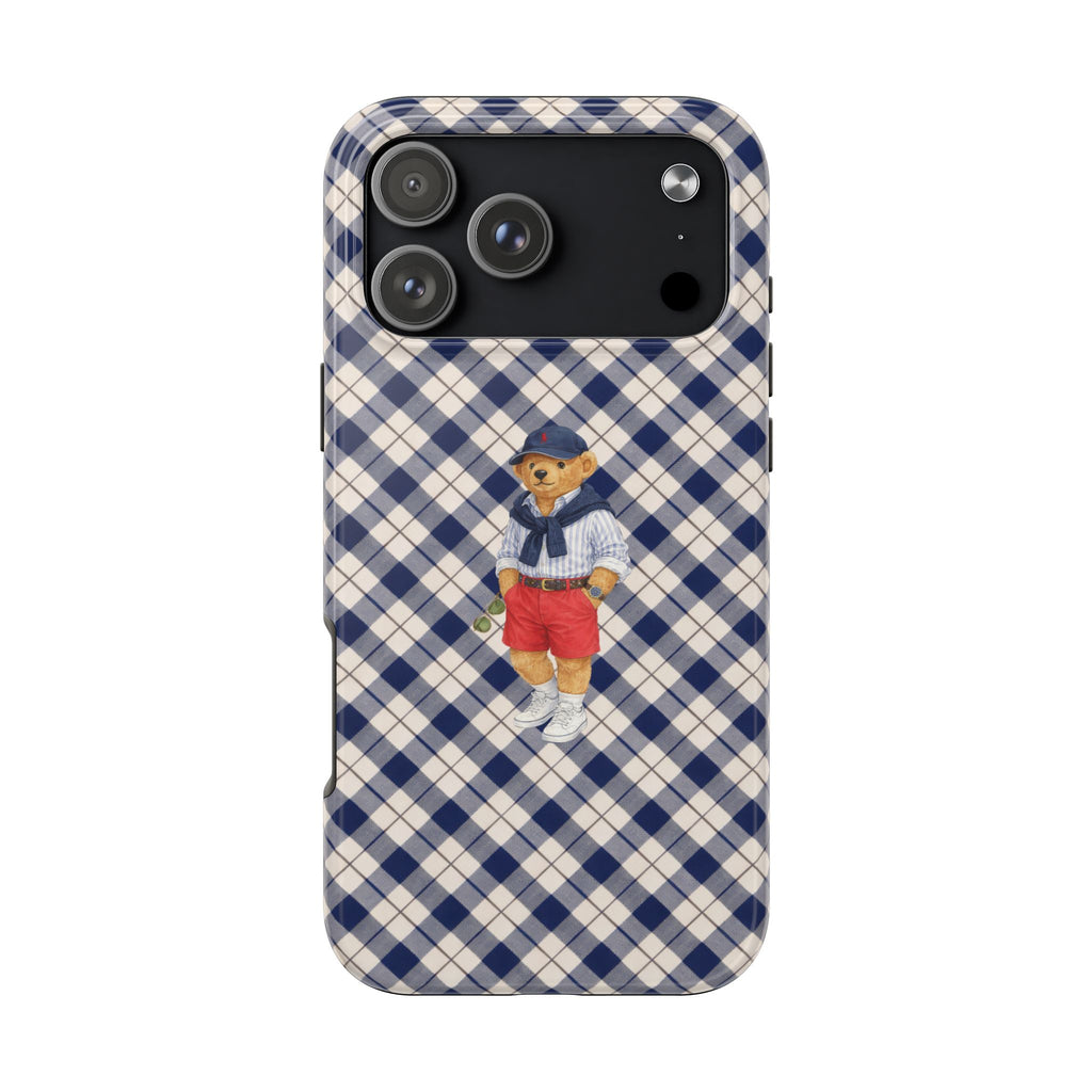NAVY CHECKERED RL TEDDY BEAR PHONE CASE