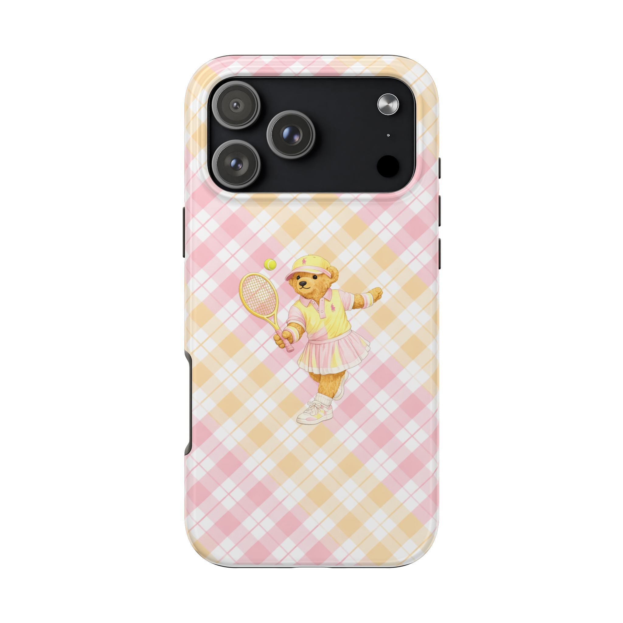 PINK & YELLOW CHECKERED RL TENNIS TEDDY BEAR PHONE CASE