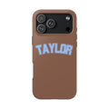 PERSONALIZED NAME CUSTOM BROWN & BLUE VARSITY PHONE CASE