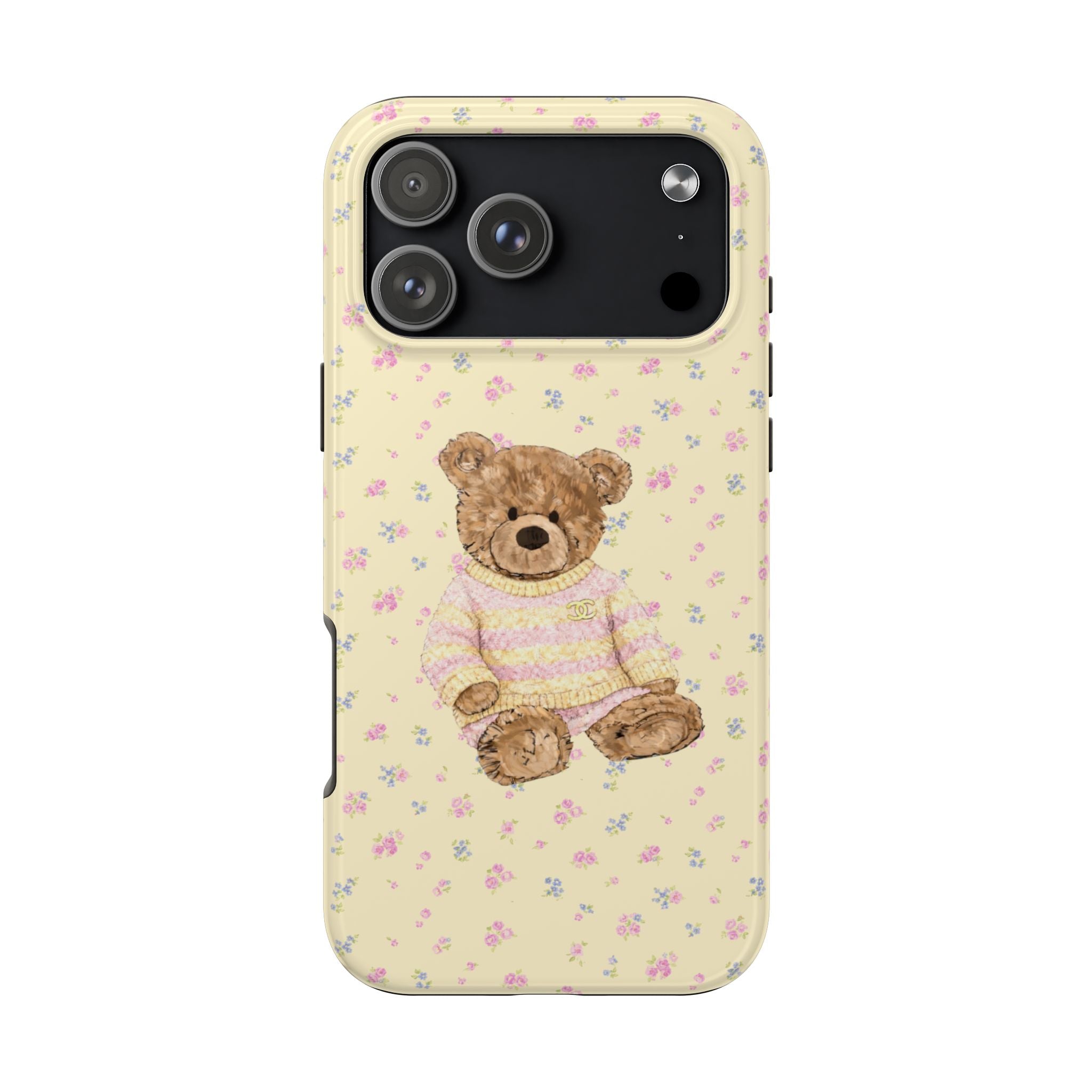 VINTAGE YELLOW FLORAL CC TEDDY BEAR PHONE CASE