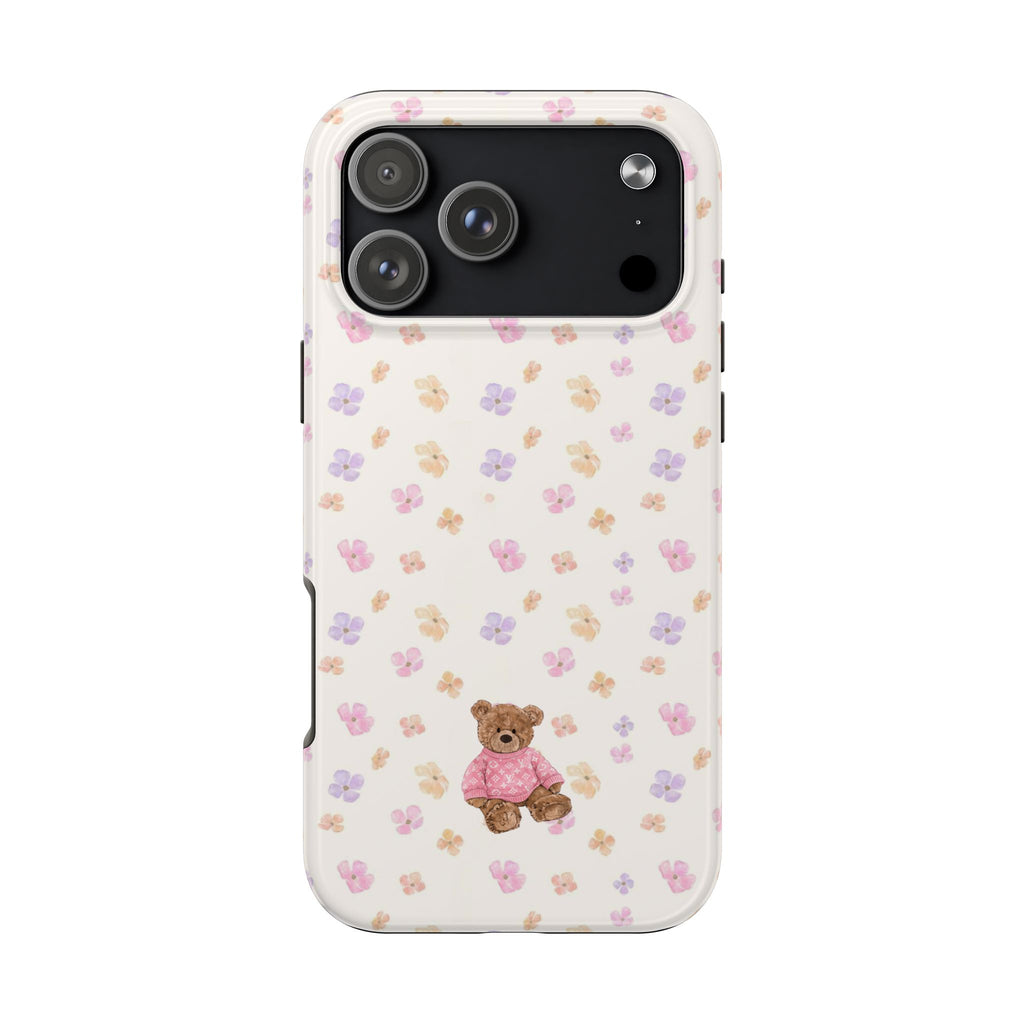 LILY BLOSSOM FLORAL MINI PINK TEDDY BEAR PHONE CASE