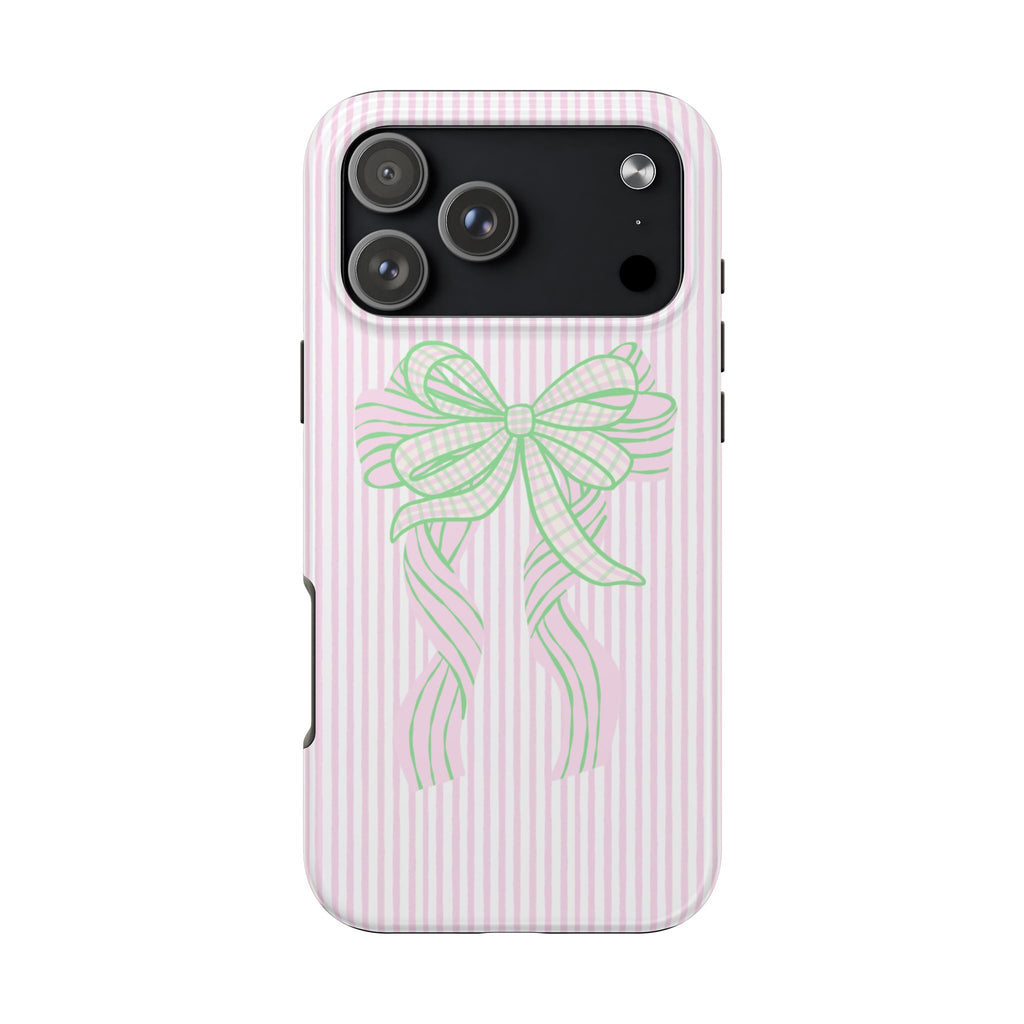 PINK STRIPES GREEN BOWS PHONE CASE