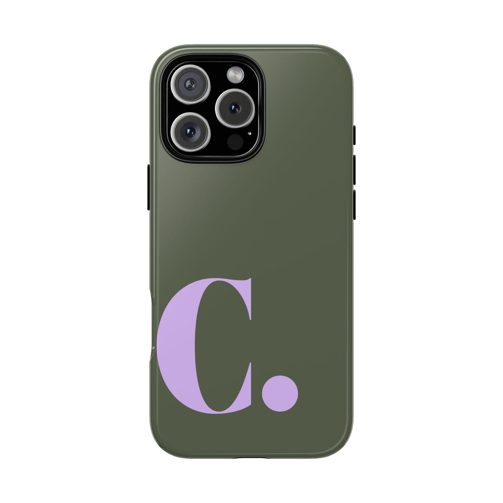 PERSONALIZED NAME CUSTOM GREEN & LILAC INITIAL PHONE CASE