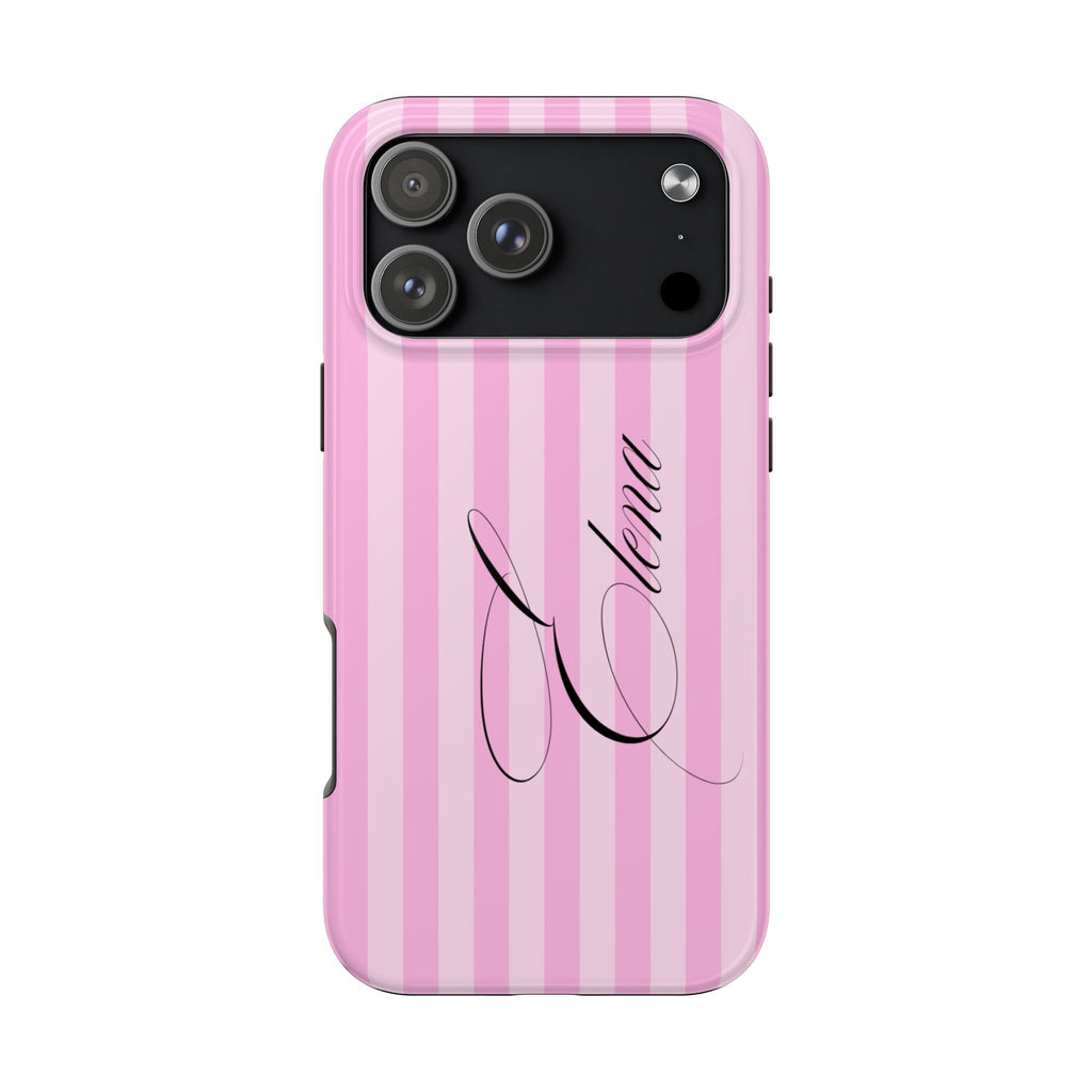 PERSONALIZED CUSTOM PINK STRIPES ELEGANT PHONE CASE