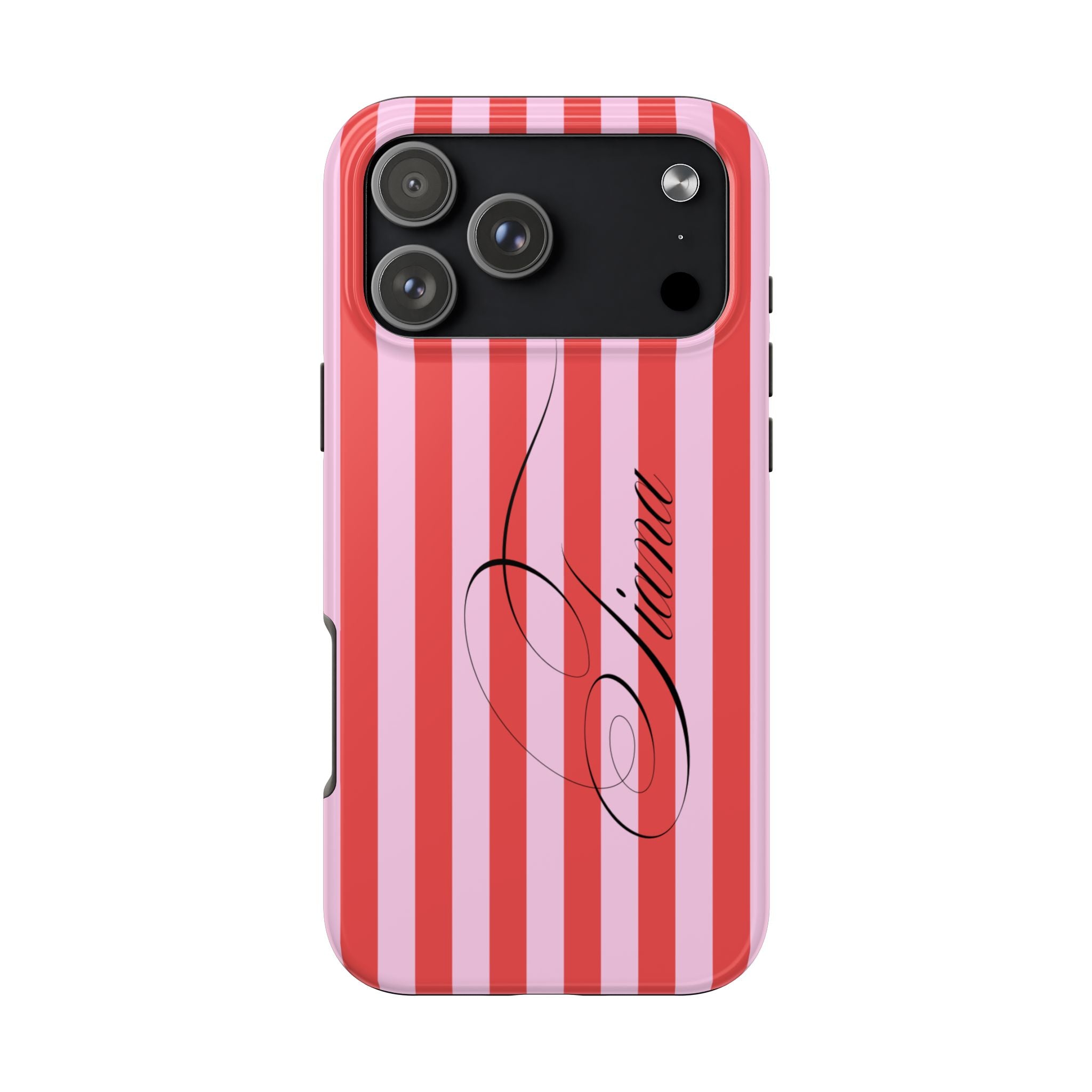 PERSONALIZED CUSTOM RED & PINK STRIPES ELEGANT NAME PHONE CASE