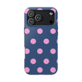 DENIM BLUE PINK XL POLKA DOTS PHONE CASE