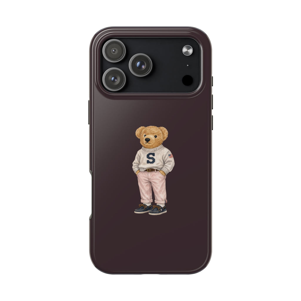 PERSONALIZED CUSTOM VARSITY INITIALS PLUM RL TEDDY BEAR PHONE CASE