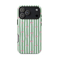 GREEN STRIPES PINK BOWS PHONE CASE
