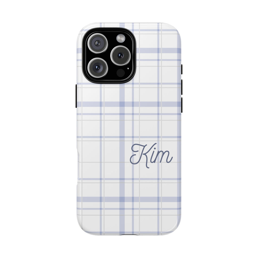 PERSONALIZED MINIMALIST BLUE PLAID NAME CUSTOM PHONE CASE