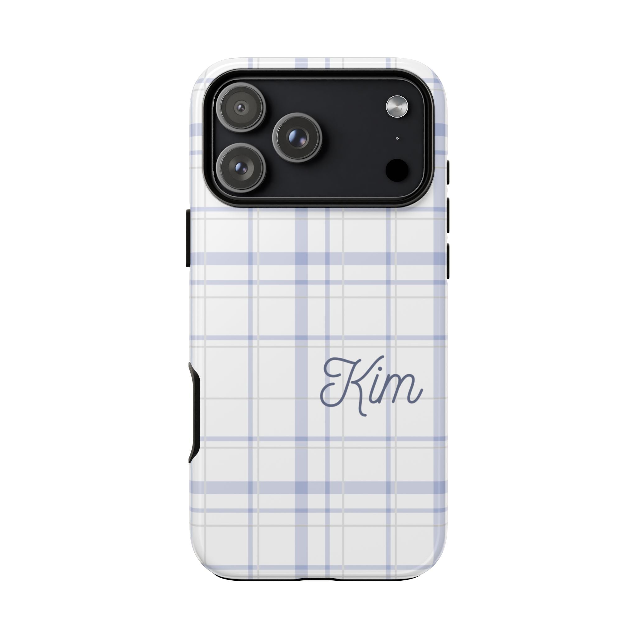 PERSONALIZED MINIMALIST BLUE PLAID NAME CUSTOM PHONE CASE