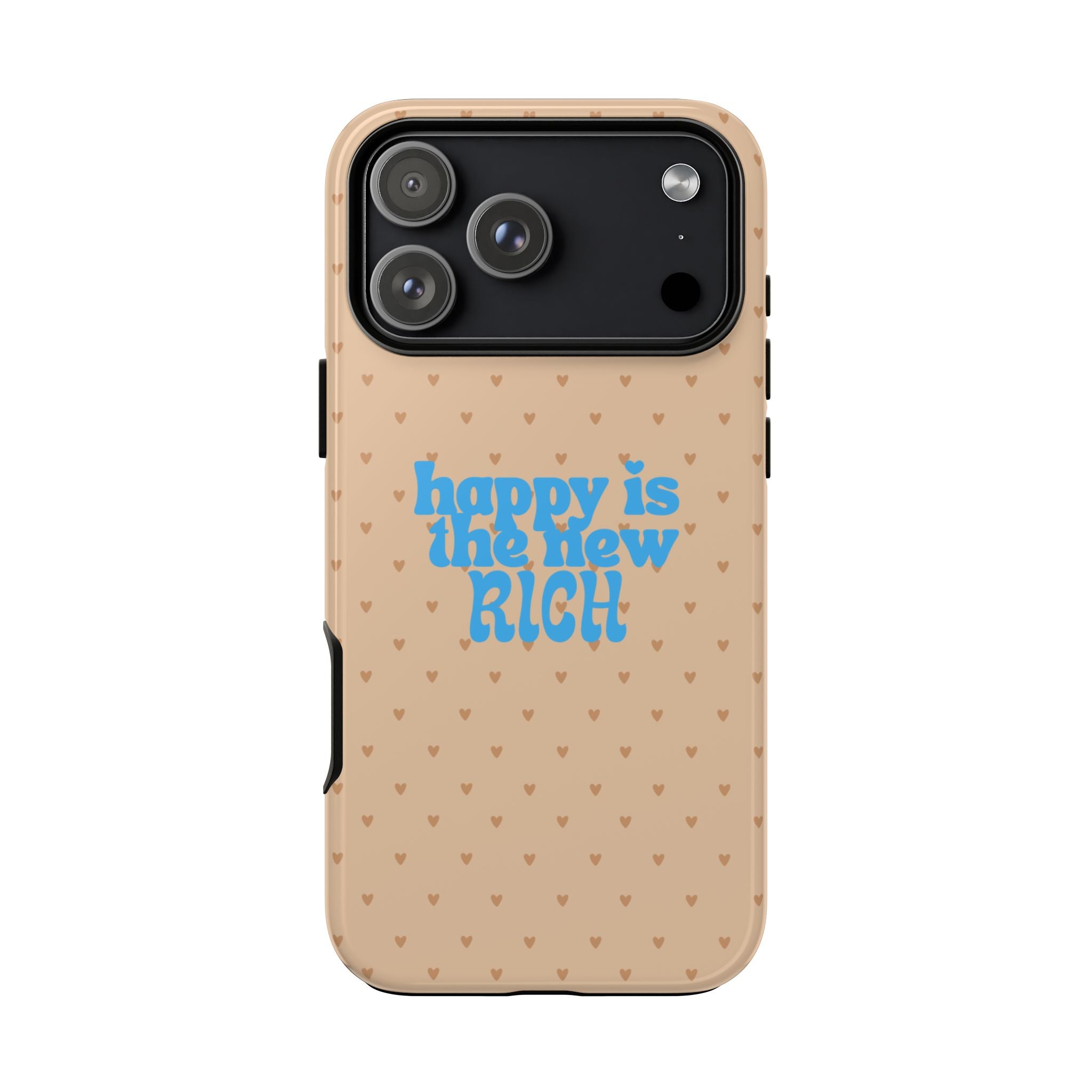 CAPPUCCINO HEARTS POLKA DOTS HAPPY IS THE NEW RICH PHONE CASE