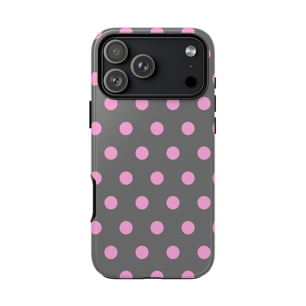 GRAY & PINK POLKA DOTS PHONE CASE