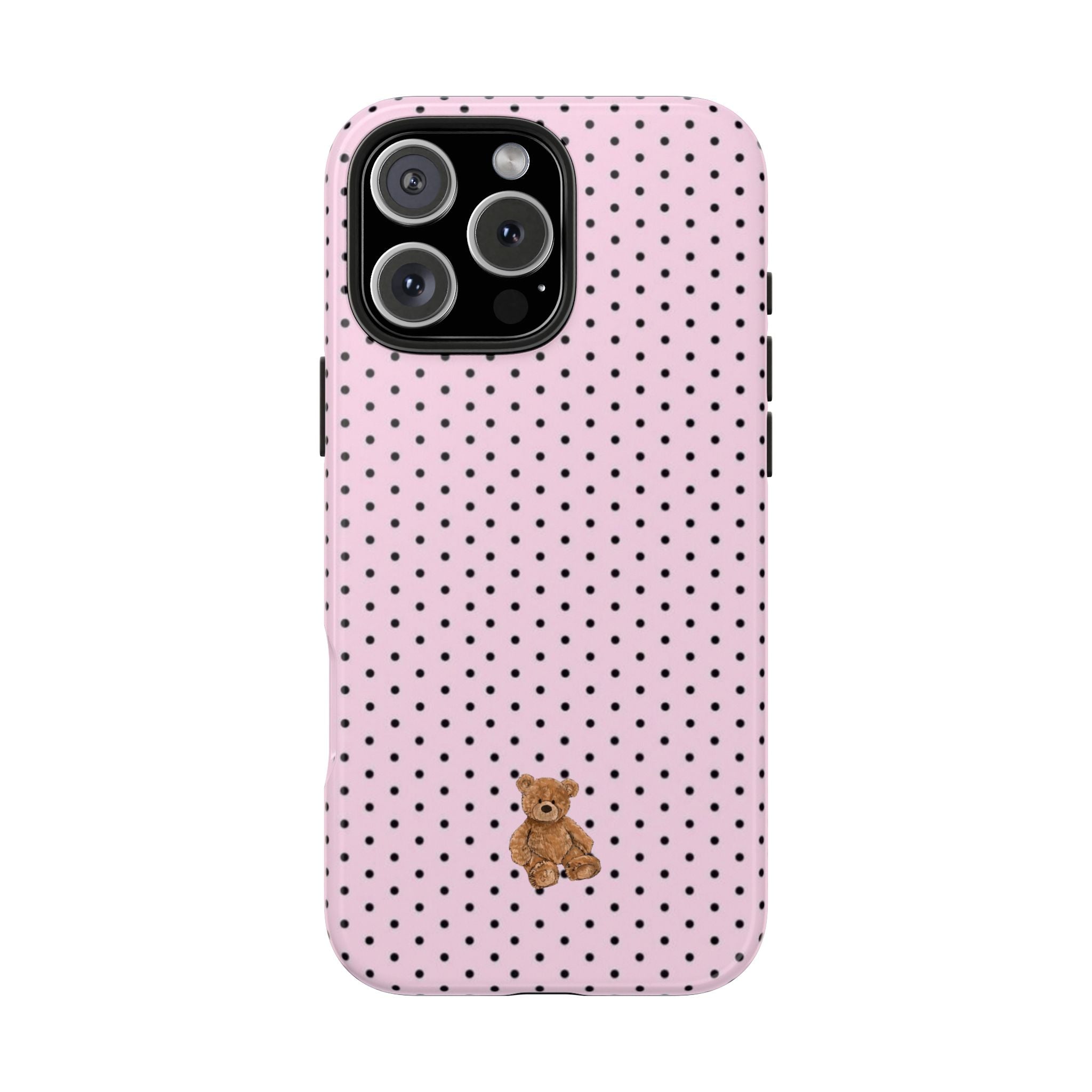 PINK POLKA DOTS MINI TEDDY BEAR COQUETTE PHONE CASE