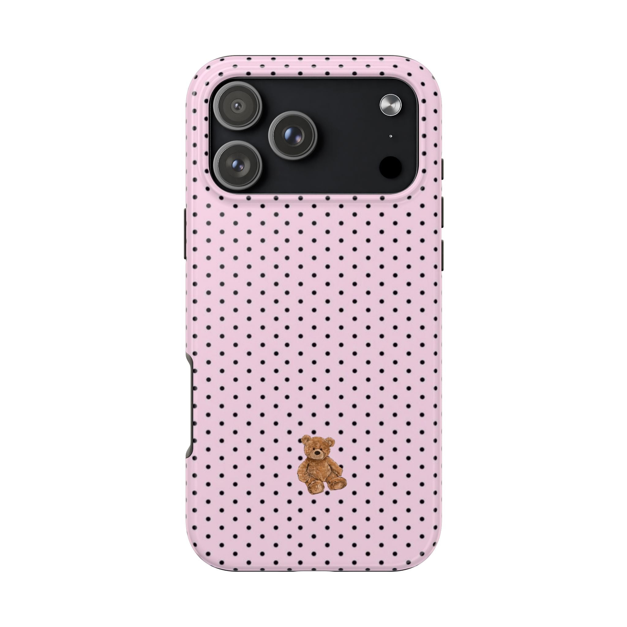 PINK POLKA DOTS MINI TEDDY BEAR COQUETTE PHONE CASE