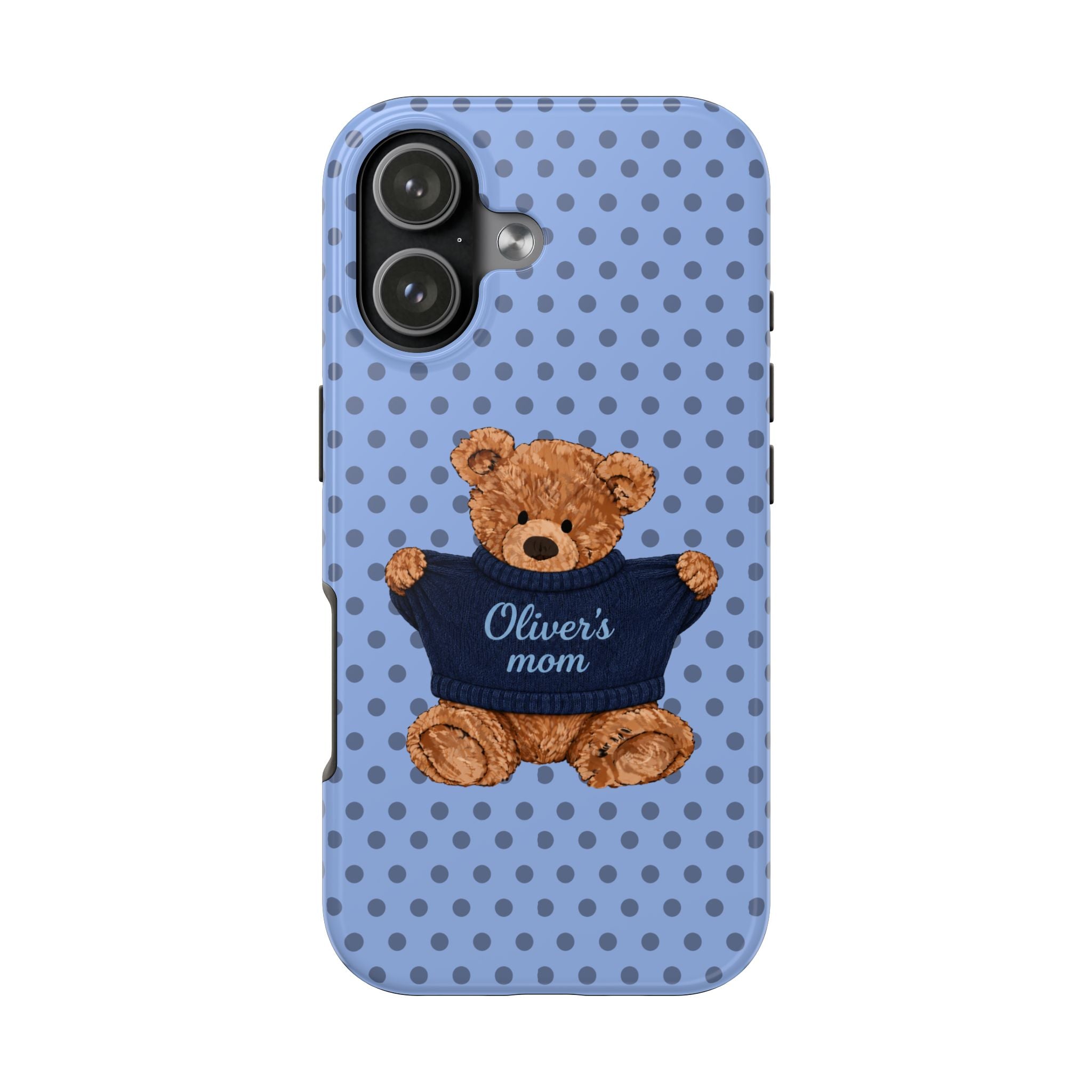 PERSONALIZED BLUE POLKA DOTS TEDDY BEAR NAME PHONE CASE