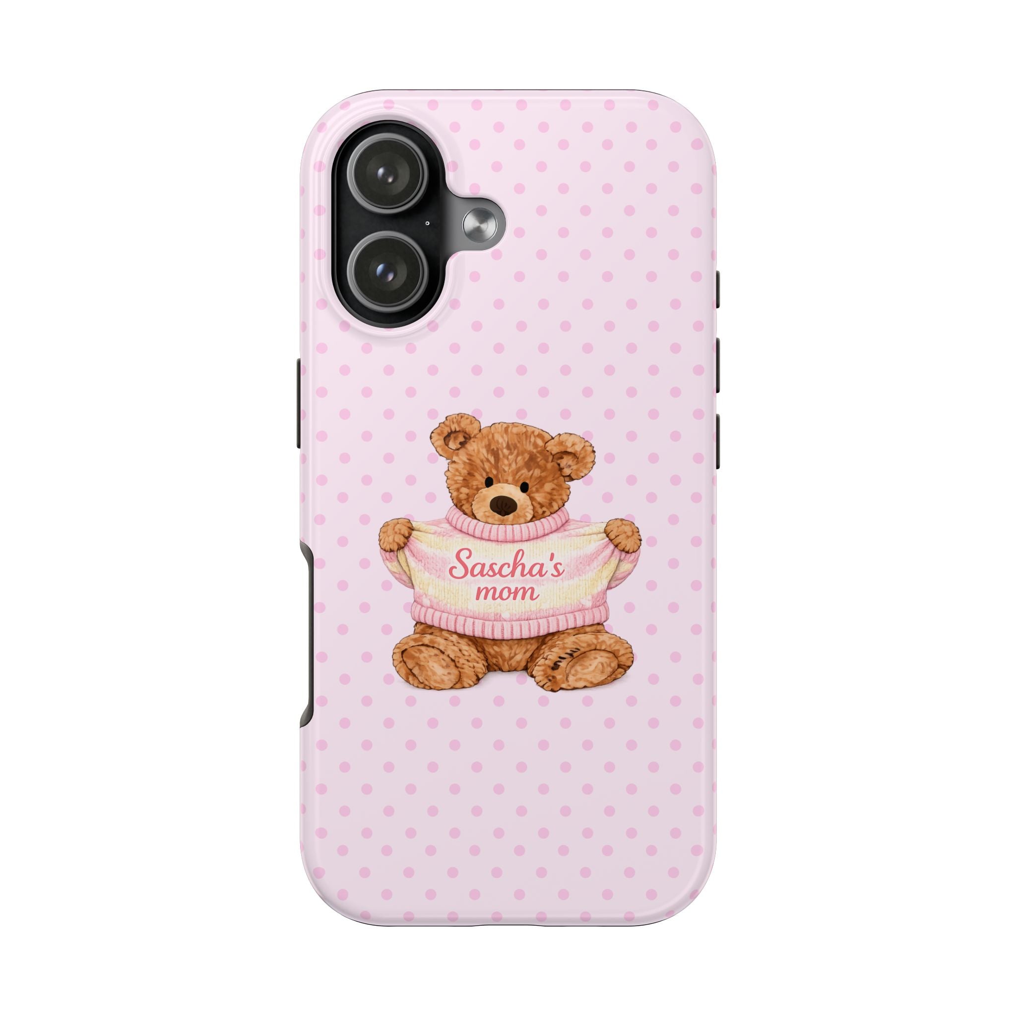 PERSONALIZED PINK POLKA DOTS TEDDY BEAR NAME PHONE CASE