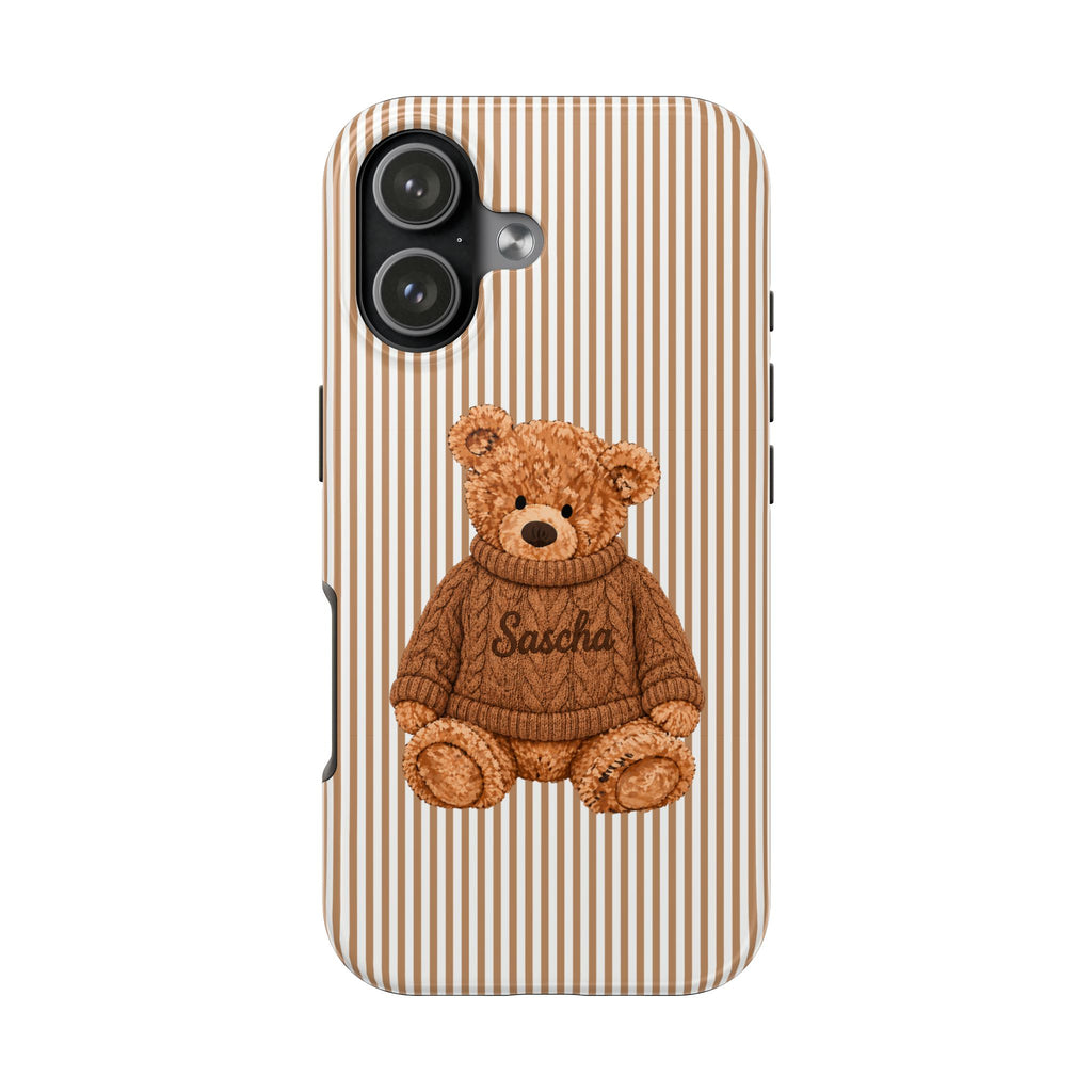 PERSONALIZED BROWN STRIPES TEDDY BEAR NAME PHONE CASE