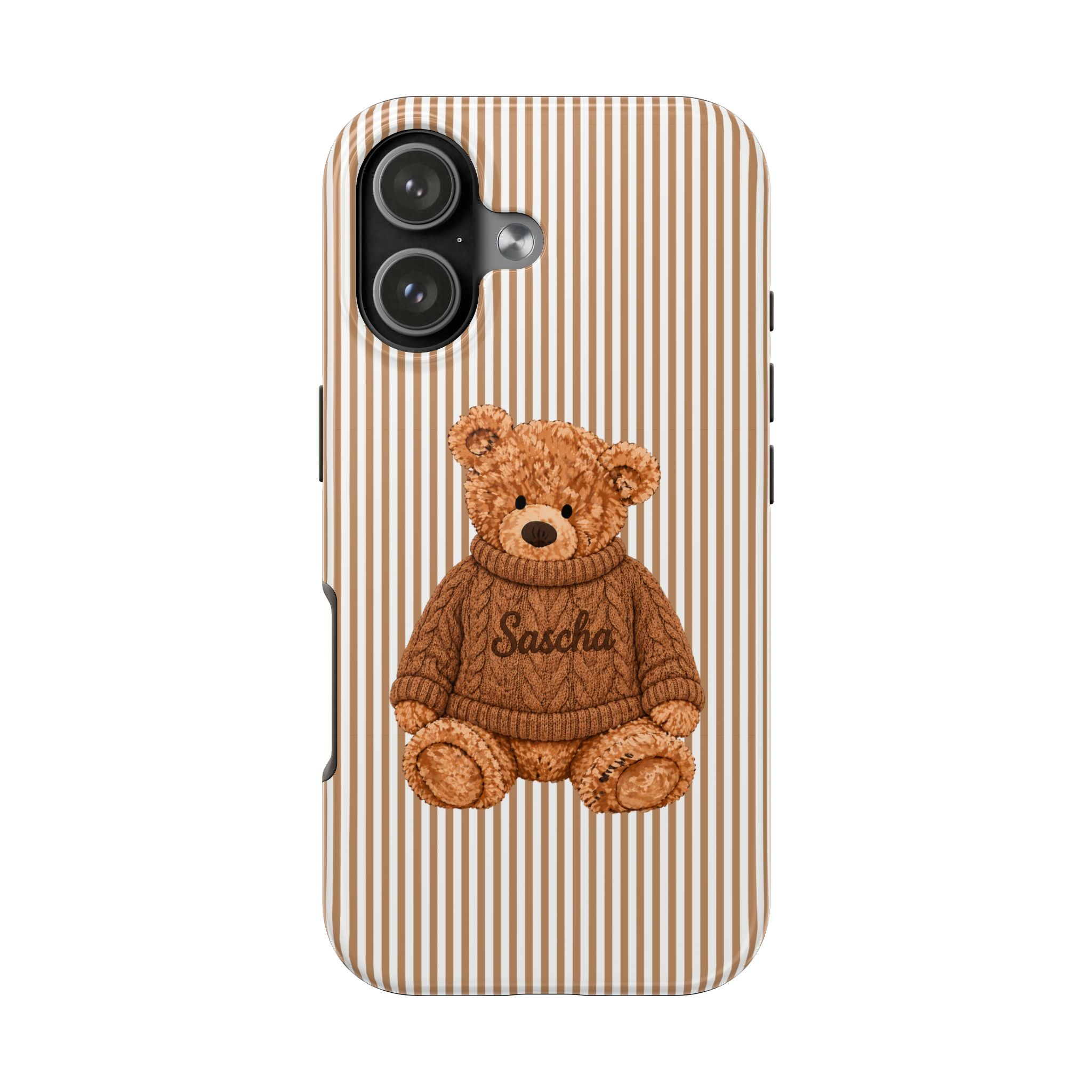 PERSONALIZED BROWN STRIPES TEDDY BEAR NAME PHONE CASE