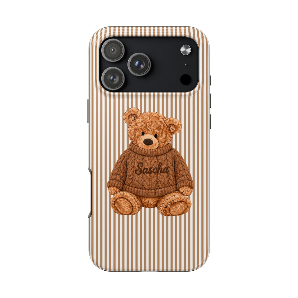 PERSONALIZED BROWN STRIPES TEDDY BEAR NAME PHONE CASE