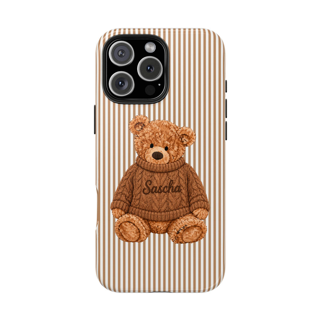 PERSONALIZED BROWN STRIPES TEDDY BEAR NAME PHONE CASE