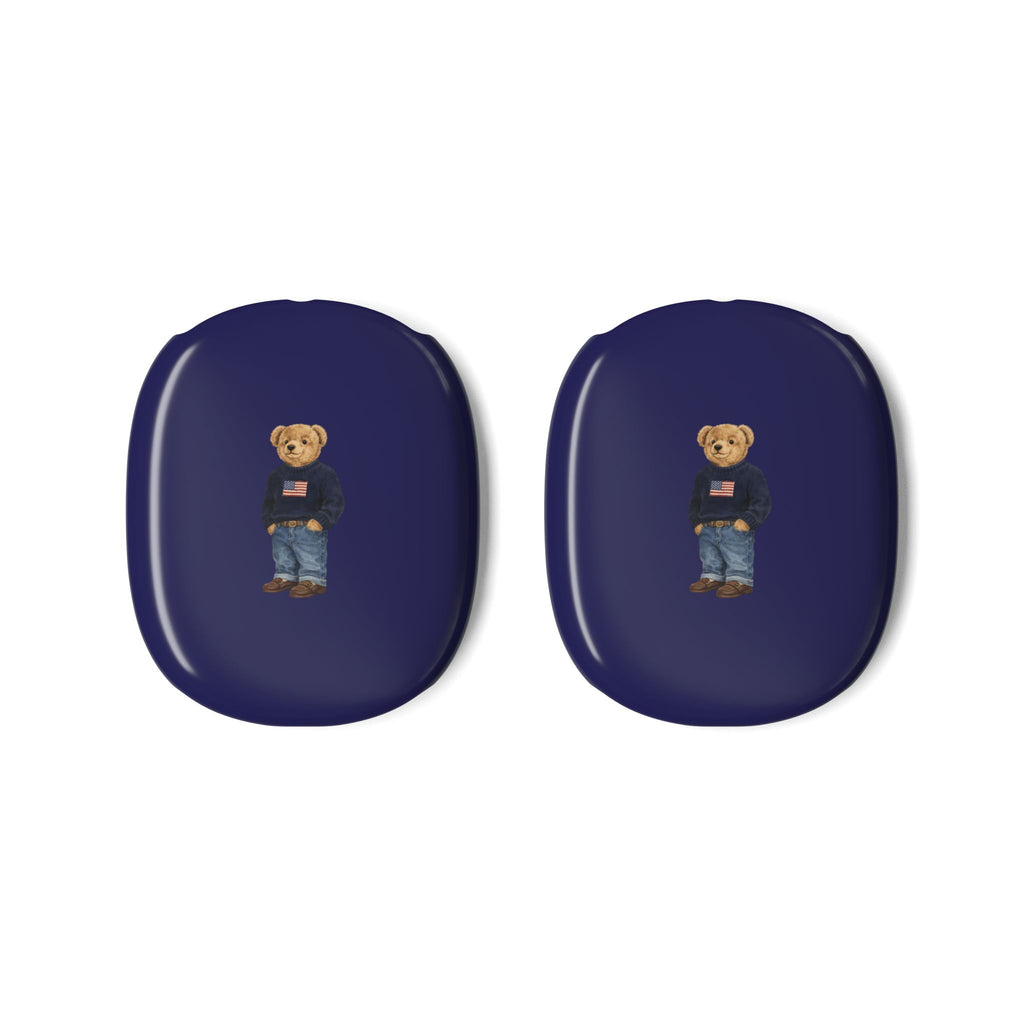 Navy teddy bear American flag AirPods Max case cover, oval front with bear graphic