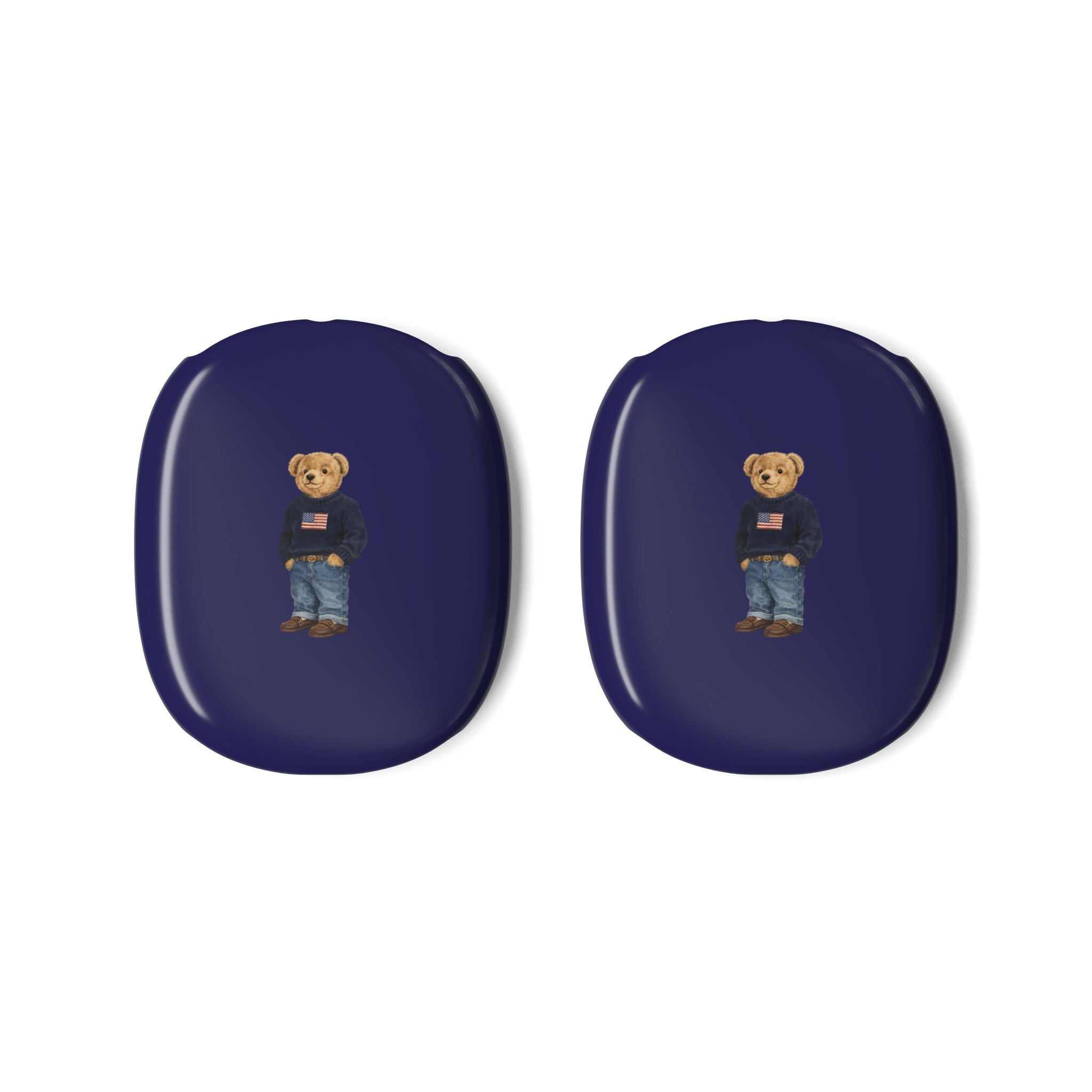 Navy teddy bear American flag AirPods Max case cover, oval front with bear graphic