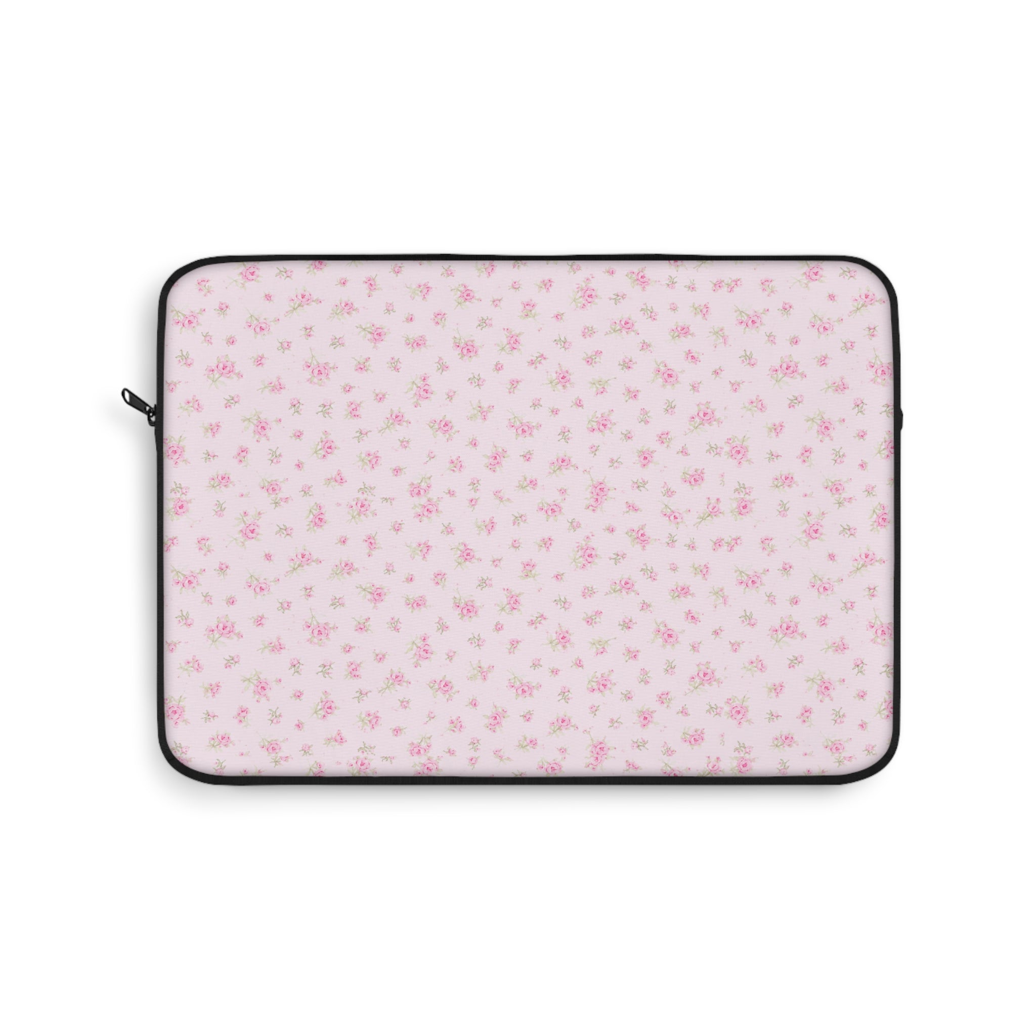 Neoprene device sleeve with pink floral pattern and black zipper