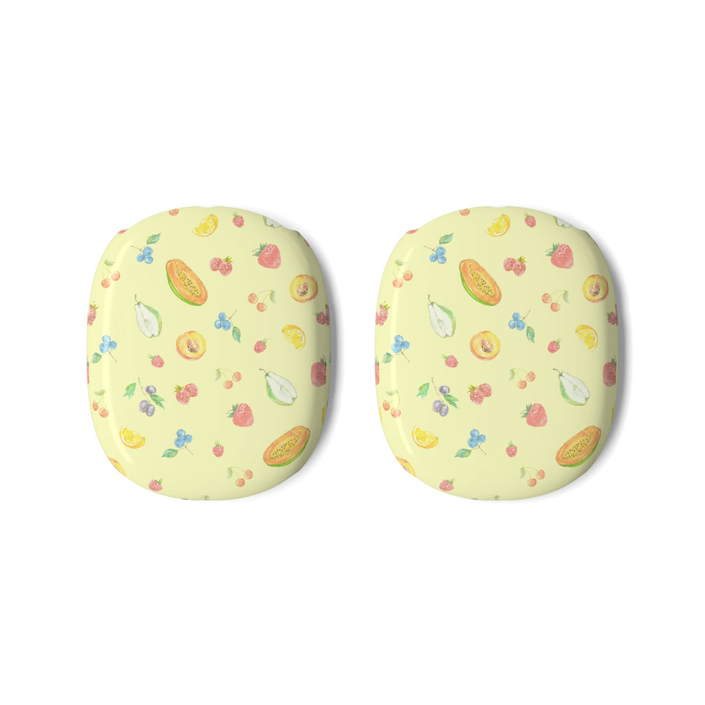 Fruit-pattern AirPods Max earcup covers, light yellow with colorful sorbet fruits