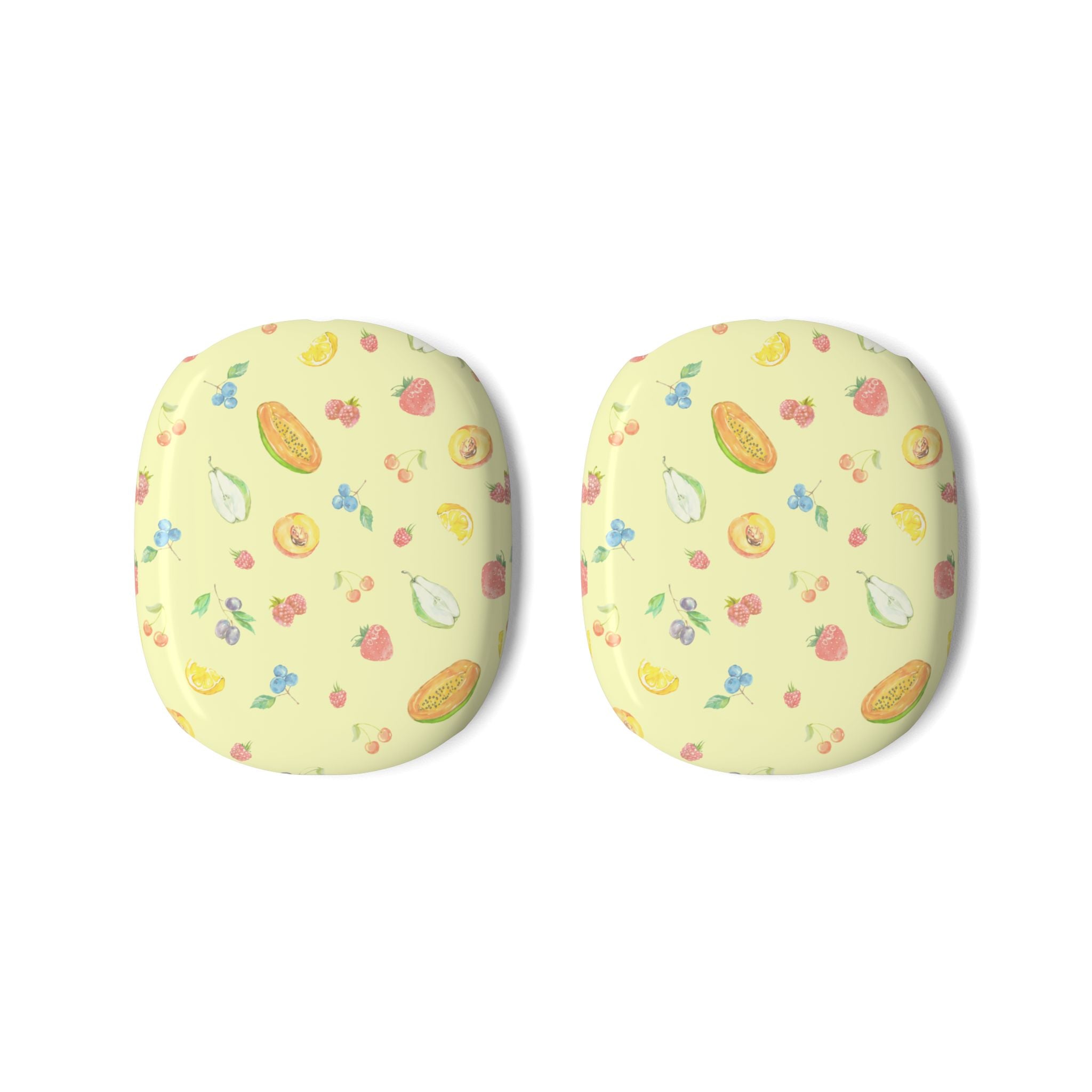 Fruit-pattern AirPods Max earcup covers, light yellow with colorful sorbet fruits