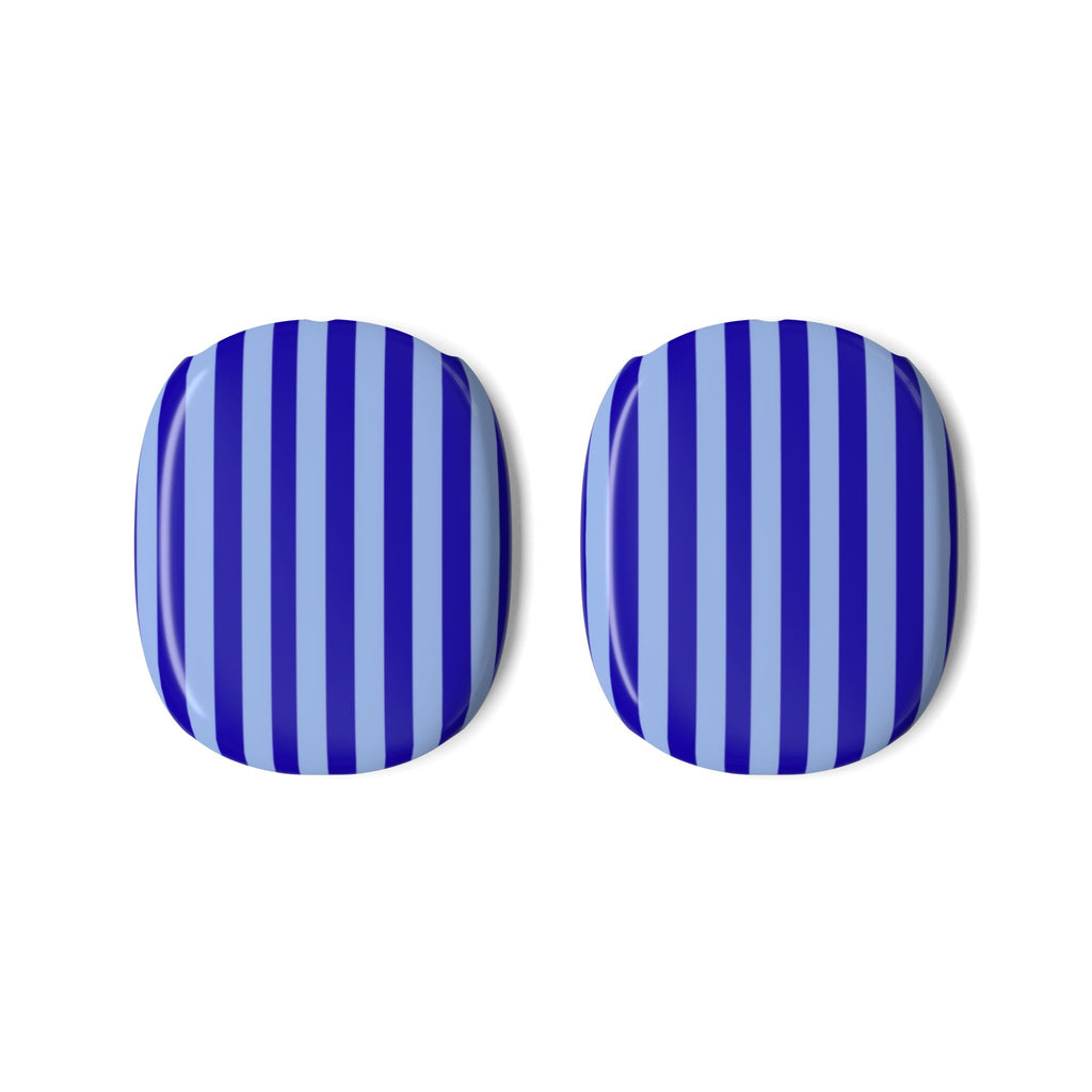 Blue and white striped AirPods Max earcup covers, pair