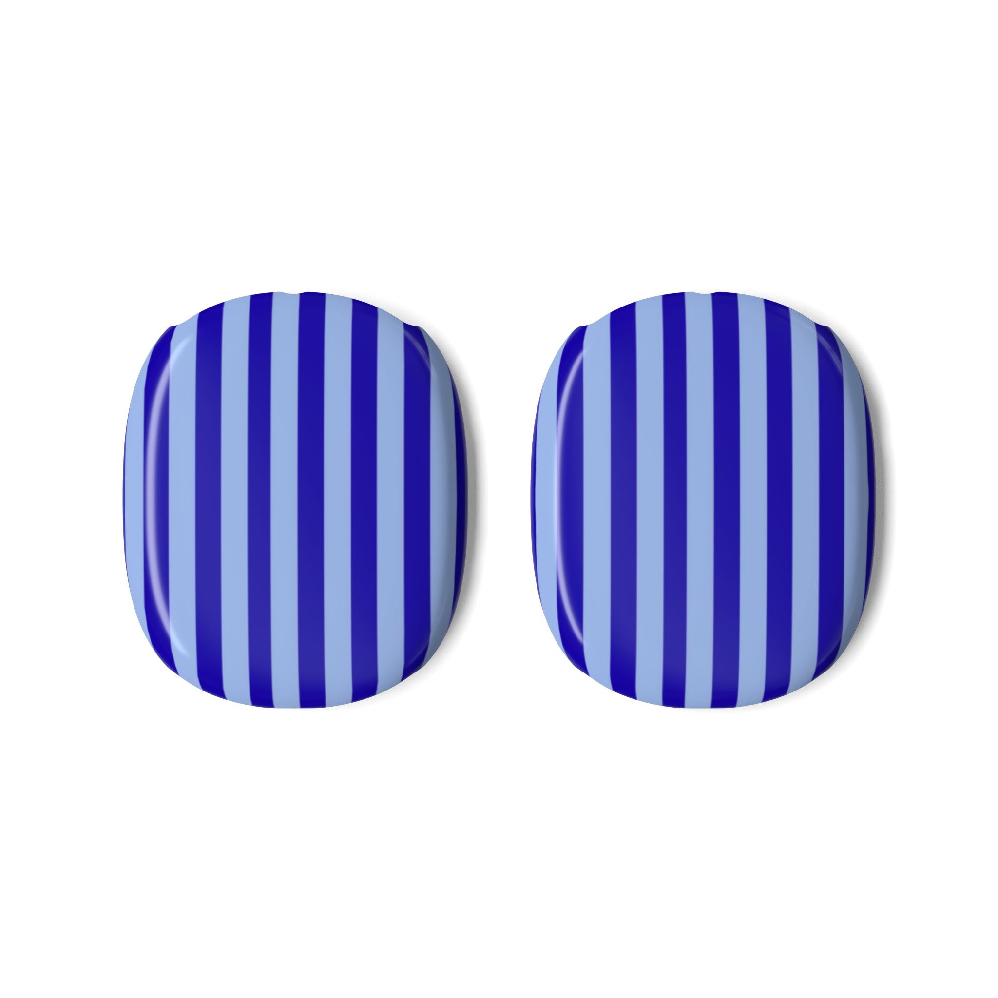 Blue and white striped AirPods Max earcup covers, pair