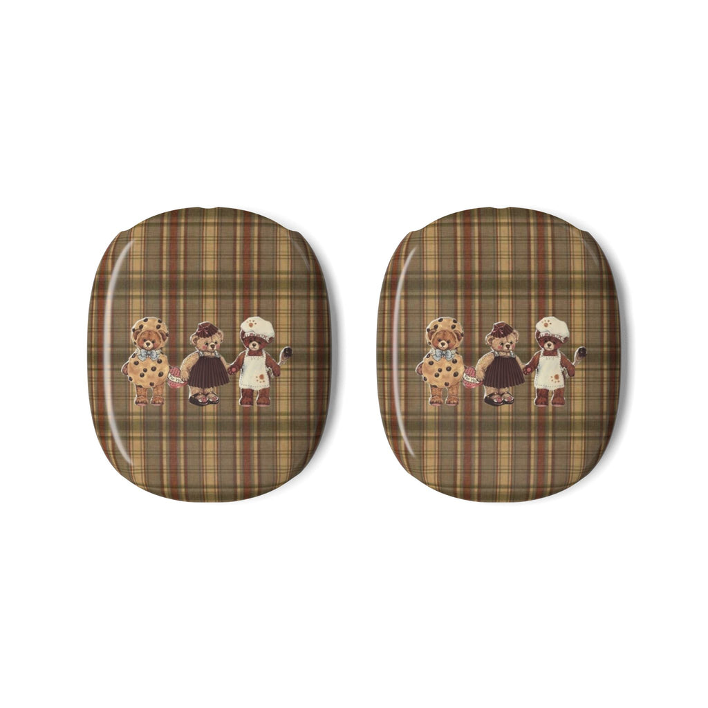 Brown plaid AirPods Max case cover with teddy bear character print