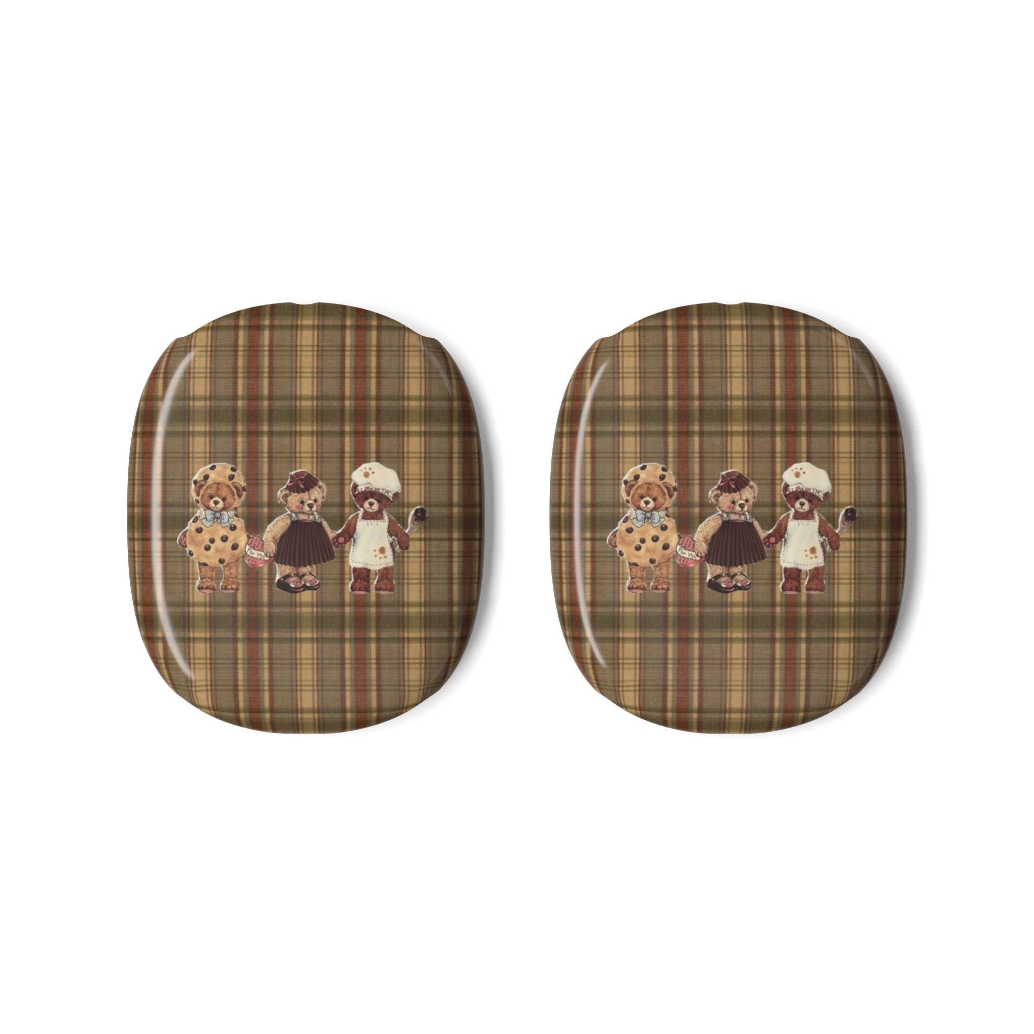 Brown plaid AirPods Max case cover with teddy bear character print