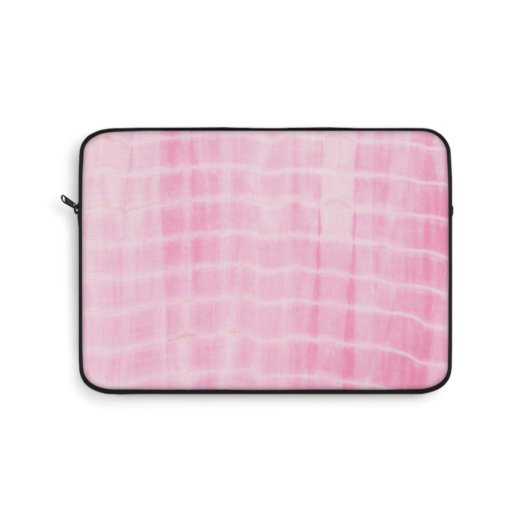 Pink shibori tie-dye sleeve with black zip and rounded rectangular shape