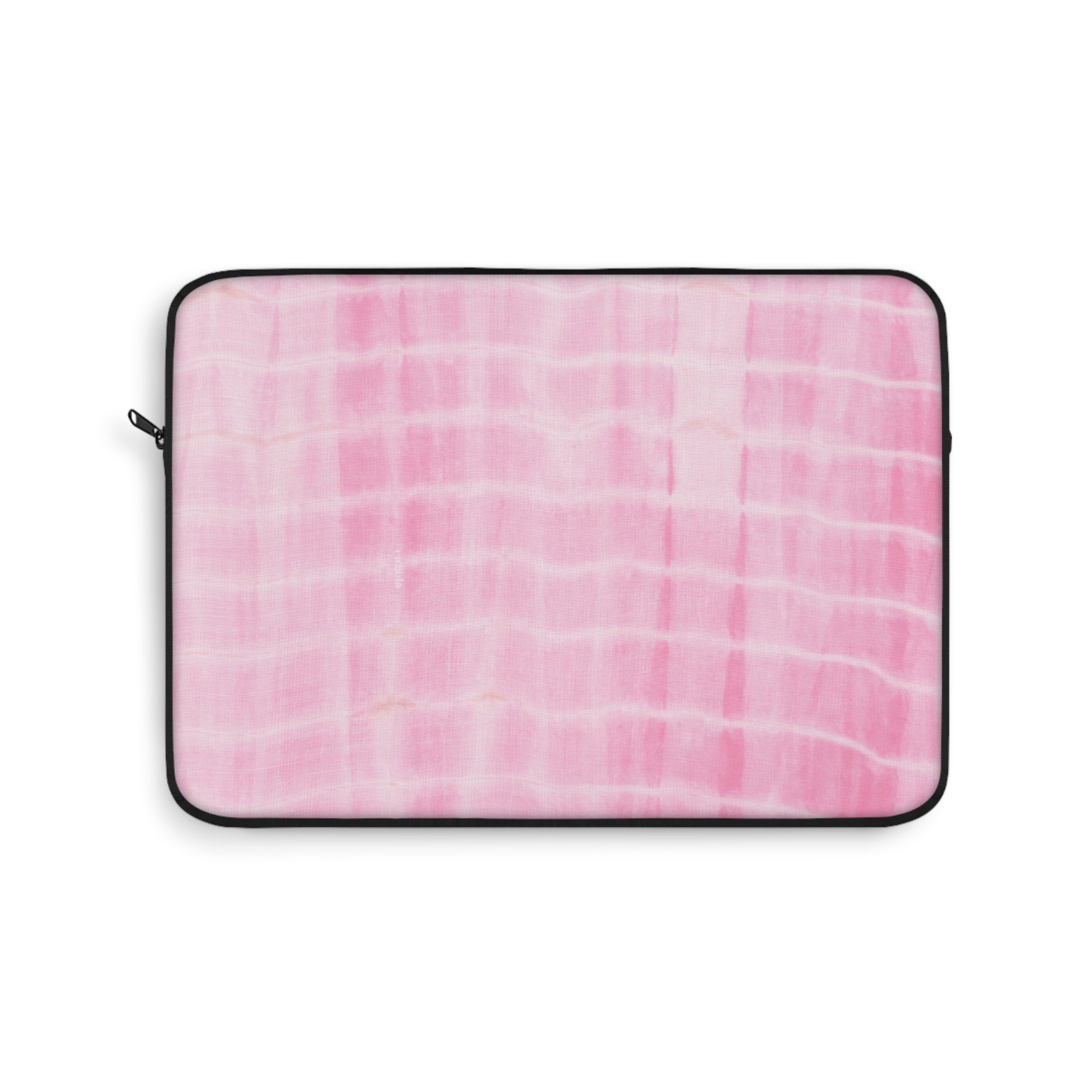 Pink shibori tie-dye sleeve with black zip and rounded rectangular shape