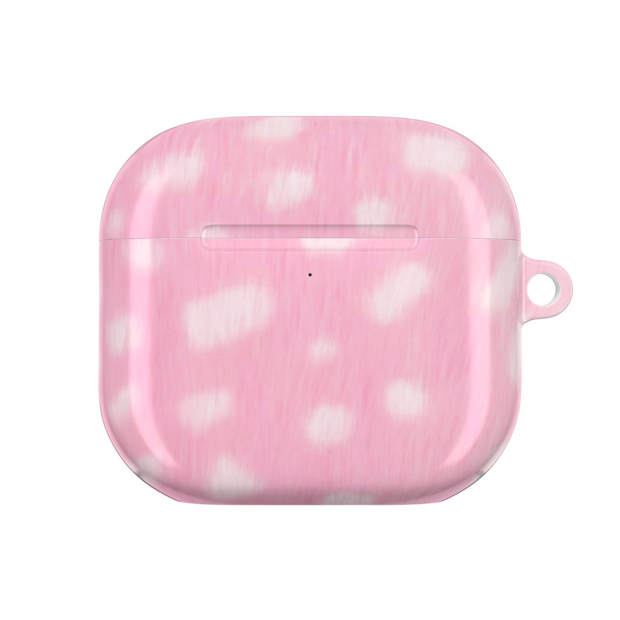 Pink patterned AirPods case with smooth finish and small side loop
