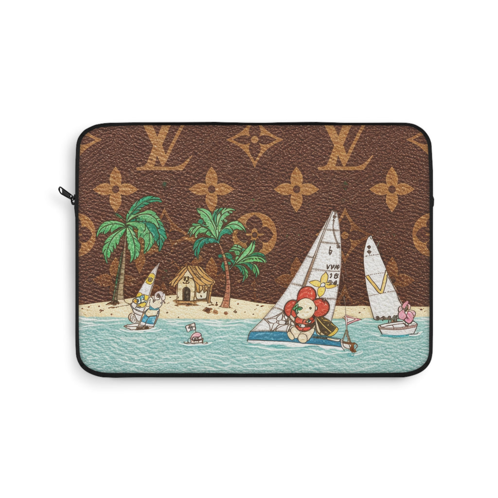LV monogram laptop sleeve in brown with zipper and sailboat scene