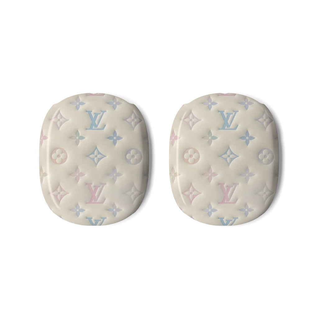 Ivory AirPods Max ear cup covers with multicolor LV monogram pattern