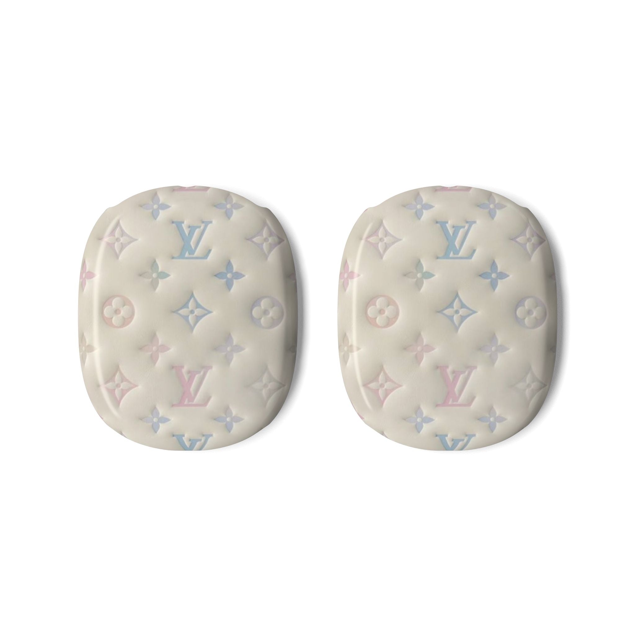 Ivory AirPods Max ear cup covers with multicolor LV monogram pattern