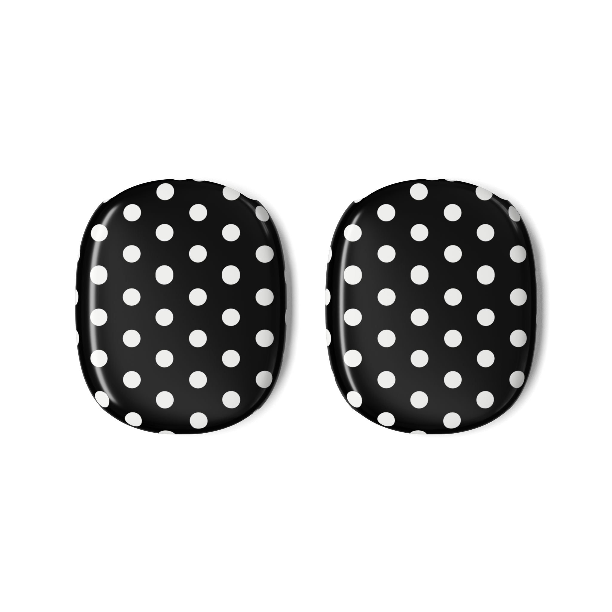 AirPods Max case cover set, black with white polka dots on two earcups.