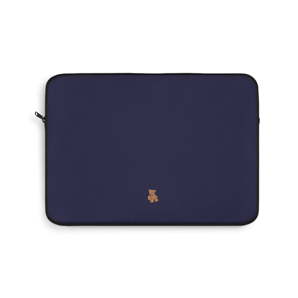 Navy blue mini sleeve with teddy bear emblem and zip closure
